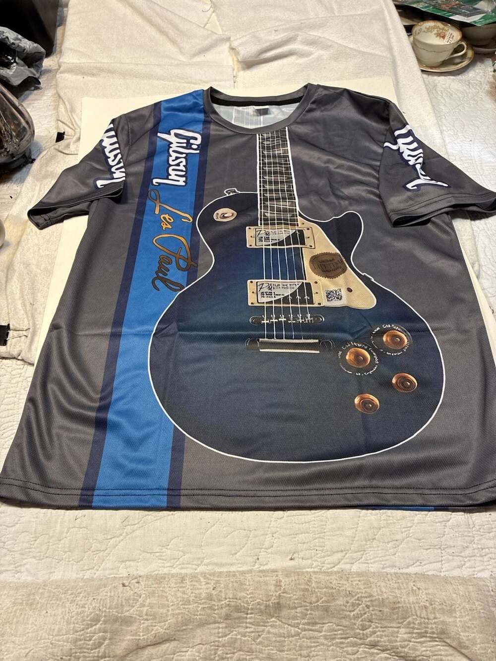 Gibson Les Paul 3D Graphic Print Short Sleeve T-Shirt Grey Size L